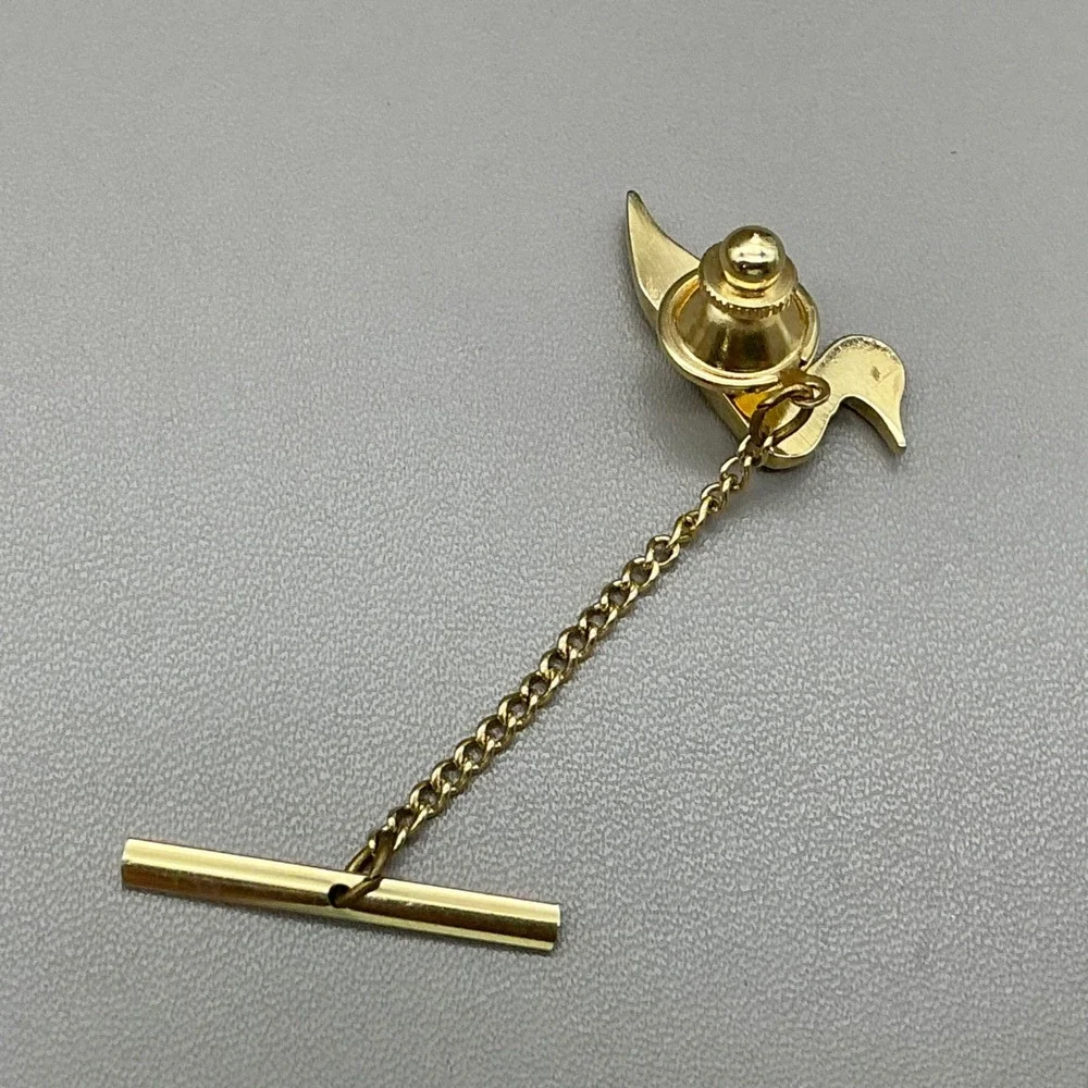 Vintage Gold Tone Duck Tie Tack Waterfowl Bird Lapel Pin with Safety Chain